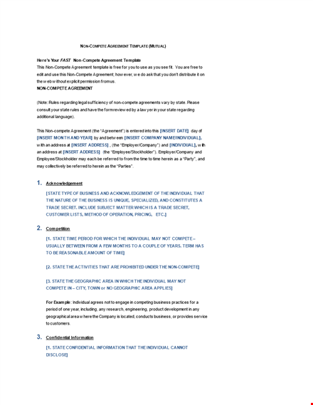 non compete agreement form in word template