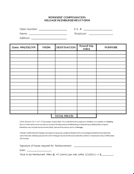 easy reimbursement form for workers | mileage and compensation template