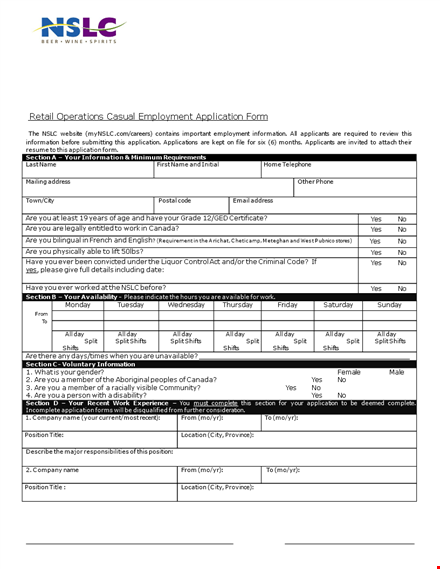 retail sales job application form template