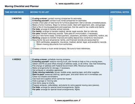 moving packing checklist - essential items for a smooth move | squawkfox template