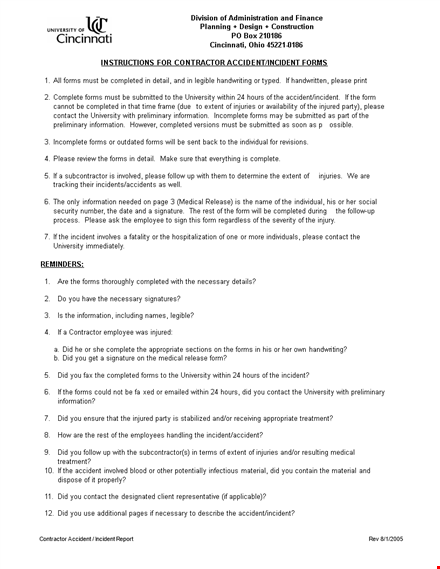 construction accident incident report template - university forms | please report the incident template