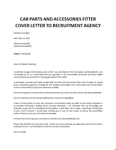 car parts accessories fitter cover letter template