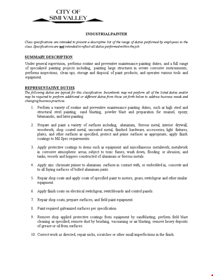 industrial painter job description template