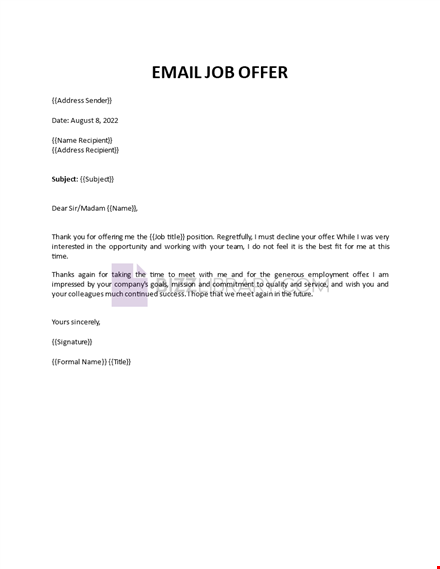 job offer decline template template