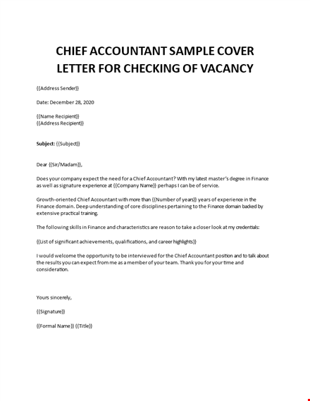 chief accountant cover letter  template
