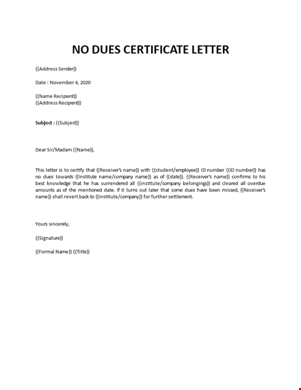 no due certificate format template