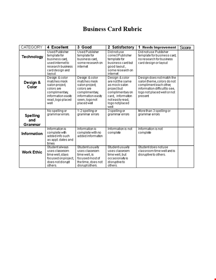 grading rubric template - business information template