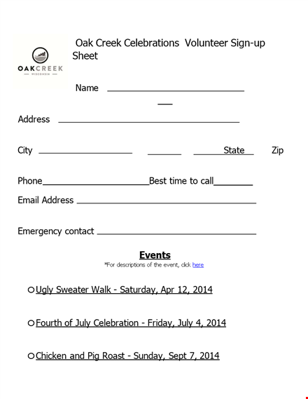 celebrations volunteer sheet template