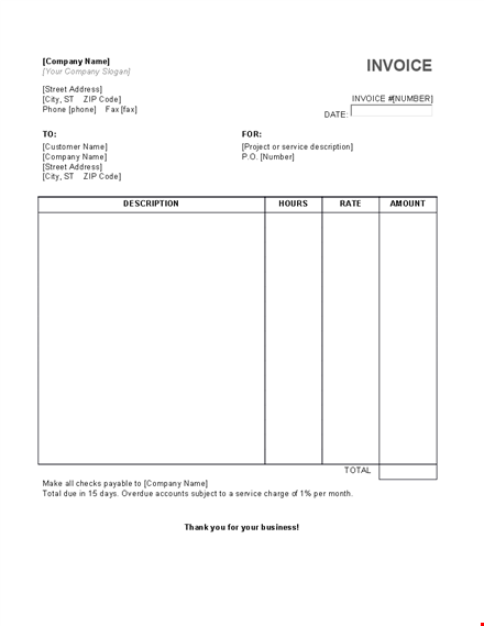 hourly service invoice template word template