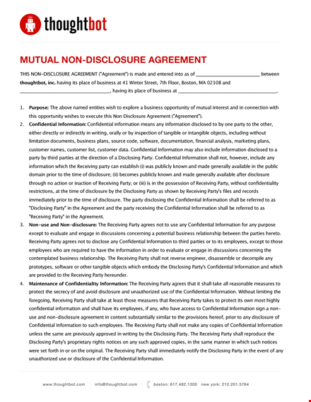 mutual non disclosure agreement form template
