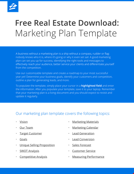 real estate marketing plan template template