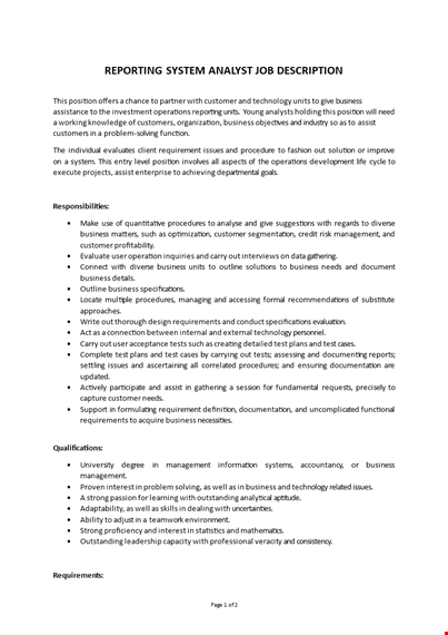 reporting analyst job description template