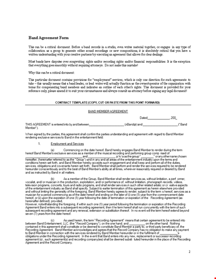 free band agreement template doc template