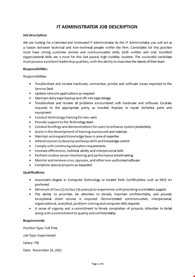 it admin job description template