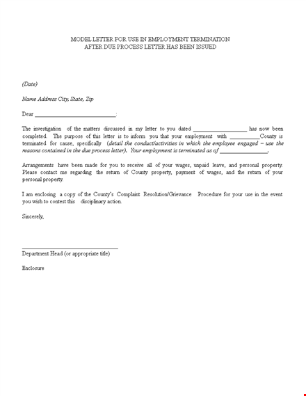 job termination letter - employment county template