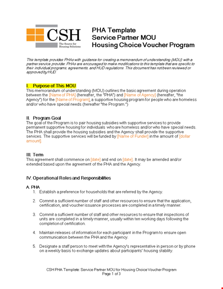 effective program participation: housing agency mou template template