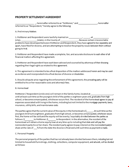 settlement agreement for property dispute - petitioner vs respondent template