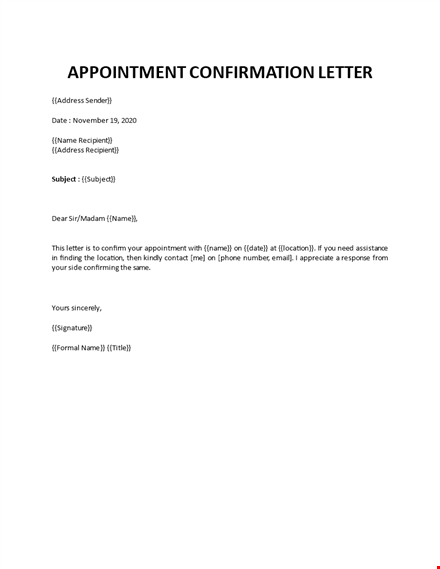 appointment confirmation email template
