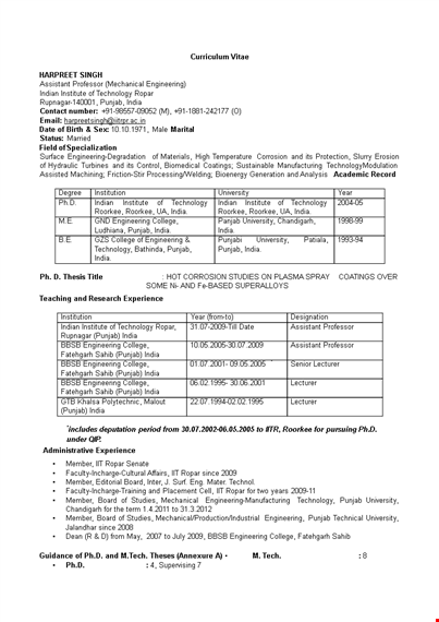 engineering faculty resume sample template