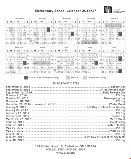 elementary school calendar - september to january template