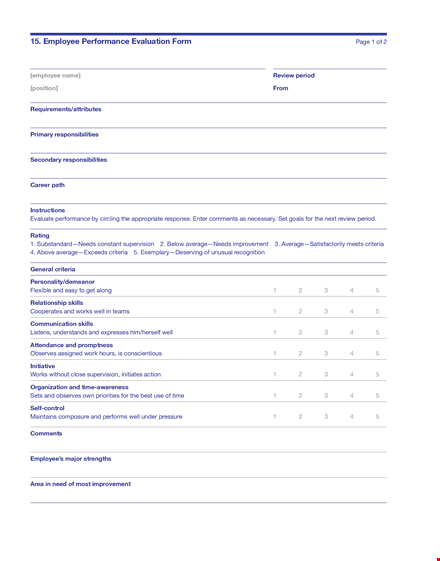 effective performance review examples for employee evaluation period and criteria template