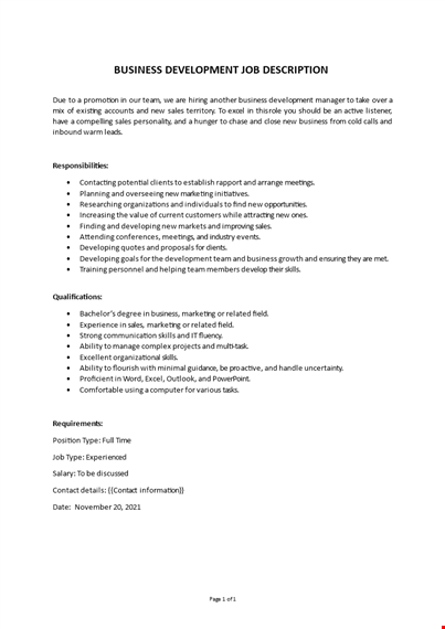 business development manager job description template