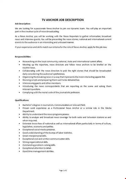 tv anchor job description template