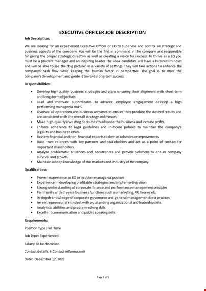 executive officer job description template