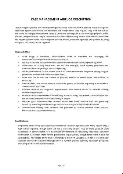 case management aide job description template