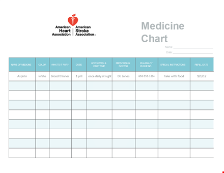 home chart - organize your medicine with an easy-to-use chart template