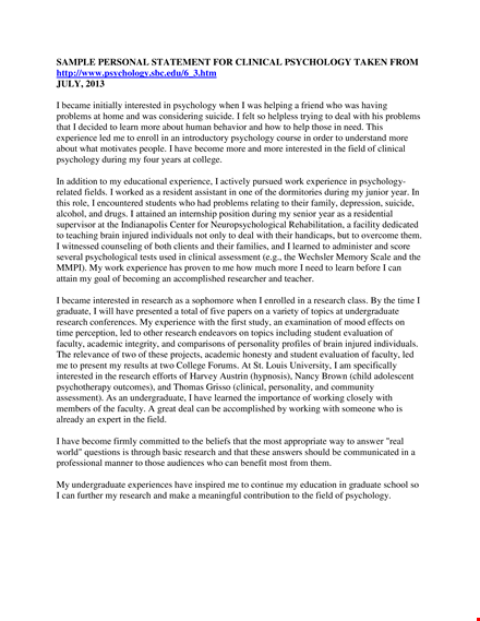 example: "experienced psychology graduate | research, clinical, and personal interest in psychology template