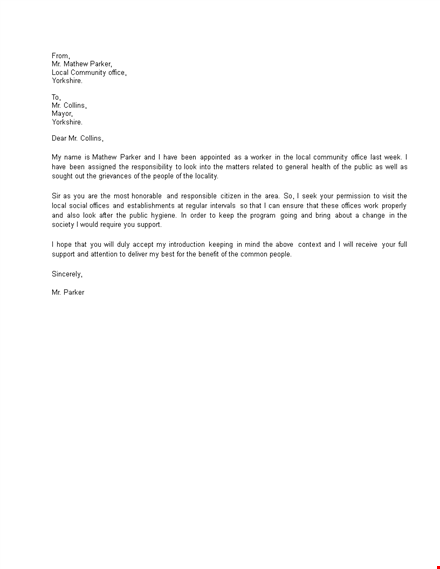 office and community introduction letter by mathew parker template