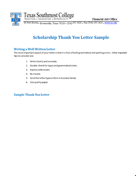 scholarship thank you letter sample template