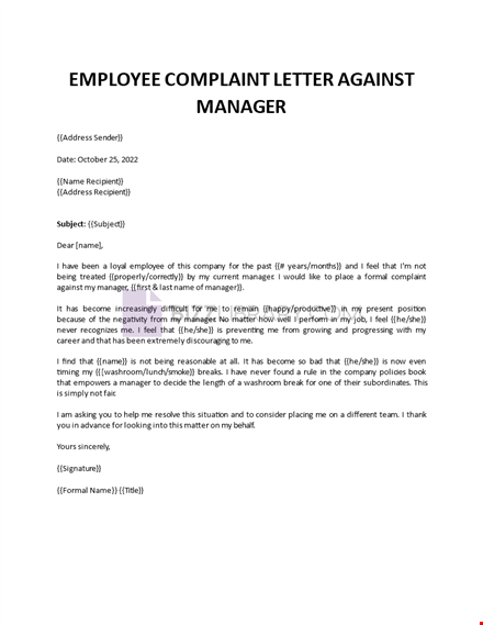 employee complaint letter against manager template