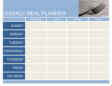 plan your week with our meal planning template - sunday breakfast, lunch, dinner & snack template