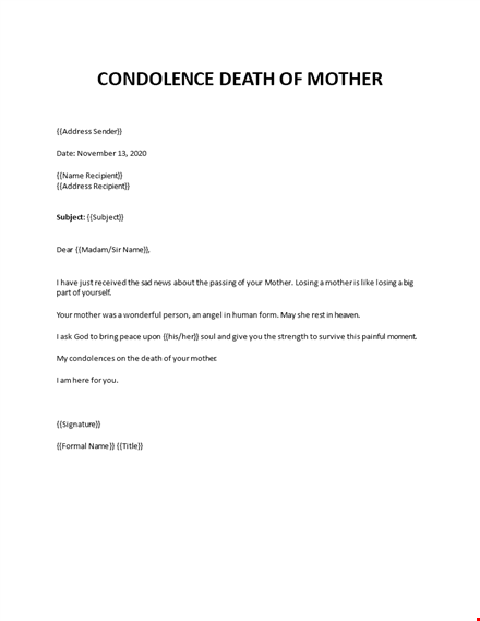 condolence messages for loss of mother template