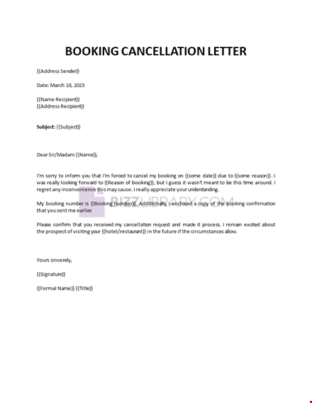 hotel booking cancellation letter template