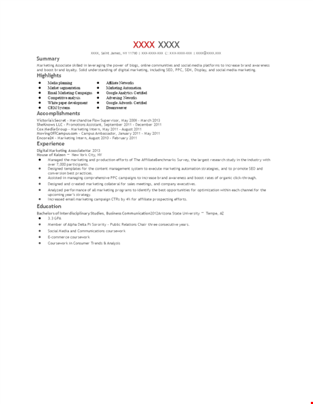 digital marketing associate resume - marketing, media, brand, social: boost your career template