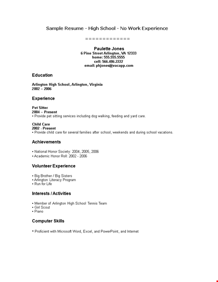 sample resume for high school student with no experience template