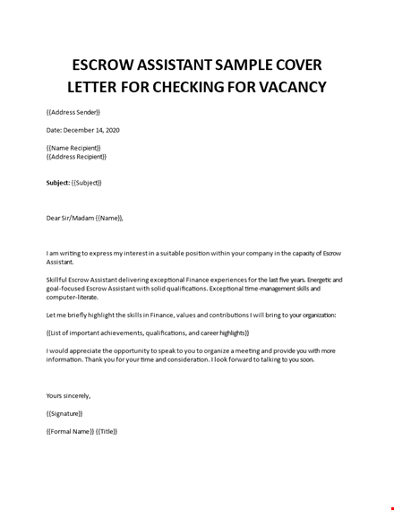 escrow assistant cover letter template