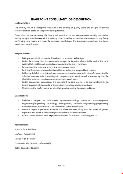 sharepoint consultant job description  template