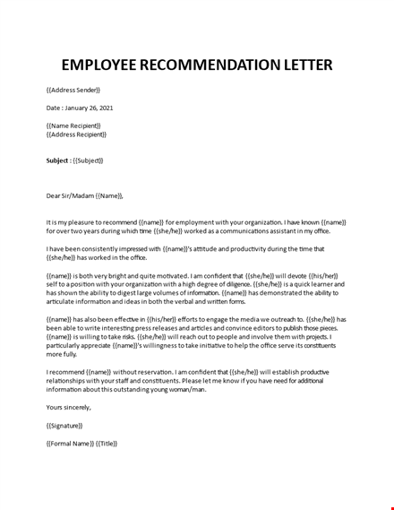 employee recommendation letter template