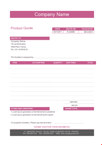 product quotation template