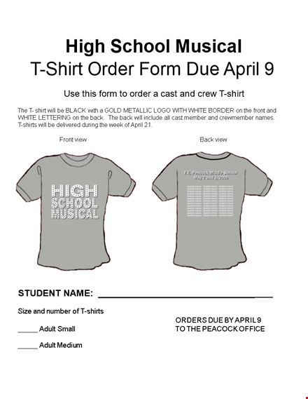high school t shirt order form template