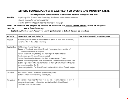 school event planning calendar template