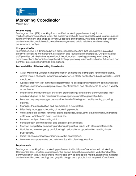 sample marketing coordinator resume template