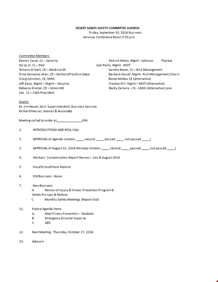 safety committee agenda template: ensure business safety - passed template