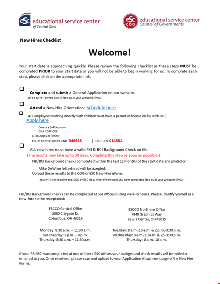 new hire checklist template