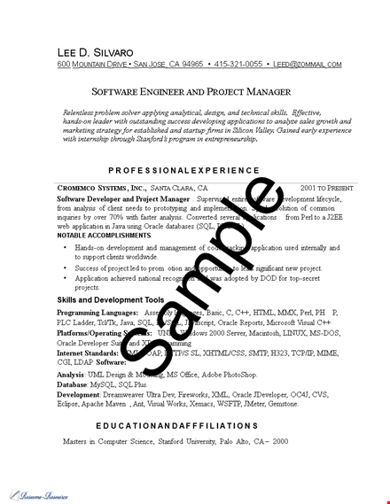software engineer resume example template