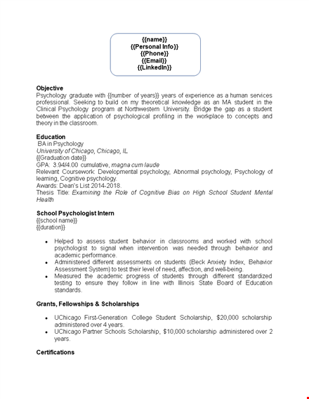 resume for graduate school template